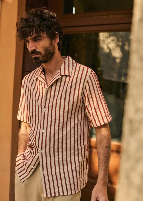 Chemise Holt Texturée - Beige Rayures Rouille — image 4