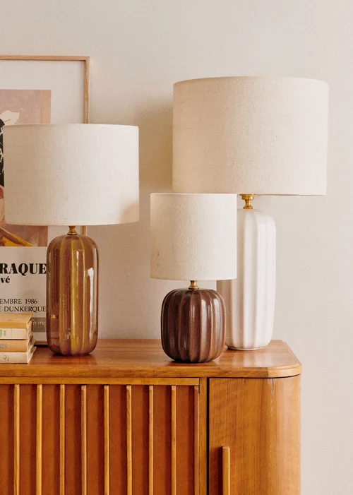 Lampe Traviata petit modèle - Acajou - Abat-jour Dolce - Jute Écru — image 3