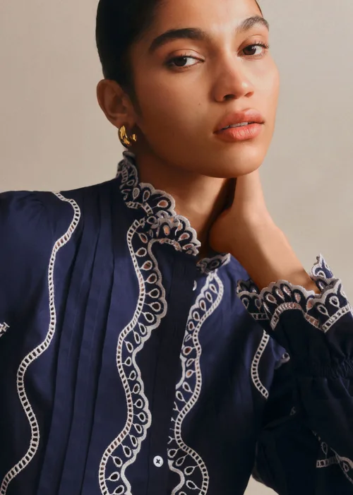 Chemise Françoise - Ecru Fond Marine — image 3