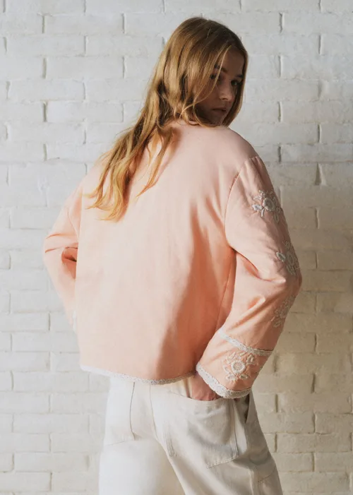 Veste Dakota - Sézane x SEA NY - Broderie Contrastée Écru Fond Rose Pastel — image 5