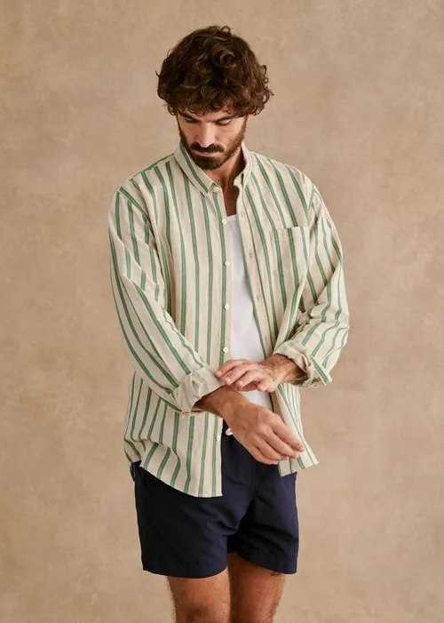 Chemise Charlie Coton Lin - Écru Rayures Vertes — image 4