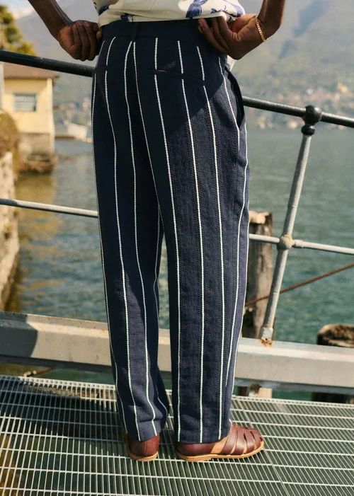Pantalon Dusk Élastiqué - Marine Rayures Blanches — image 5