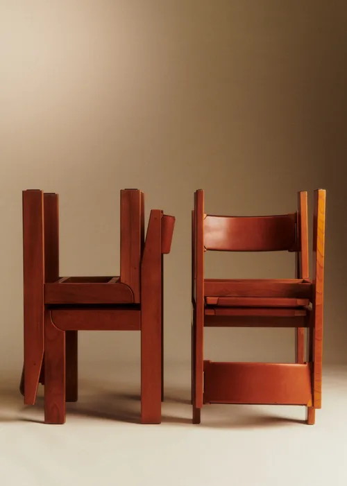 Lot de 4 chaises Luigi Gorgoni par Roche Bobois années 70 - Orme et Cuir — image 5