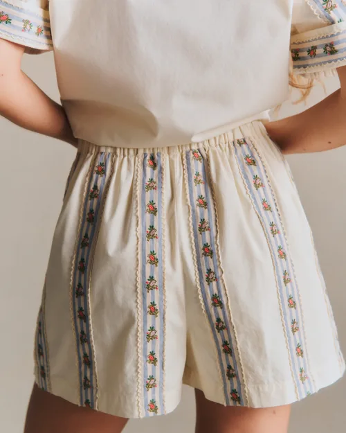 Short Nicolo - Broderie Placée Ecru Détails Rayures Bleu — image 5