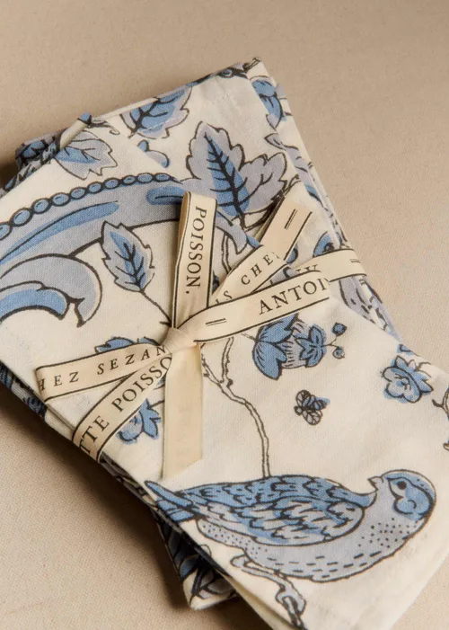 Set de 2 serviettes - Sézane x Antoinette Poisson - Imprimé Oiseaux Bleus — image 3