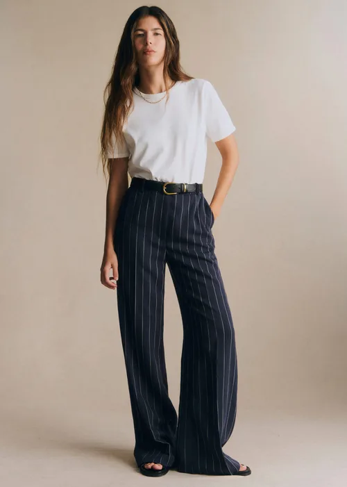Pantalon Matheo - Rayures Tennis Écru Fond Bleu