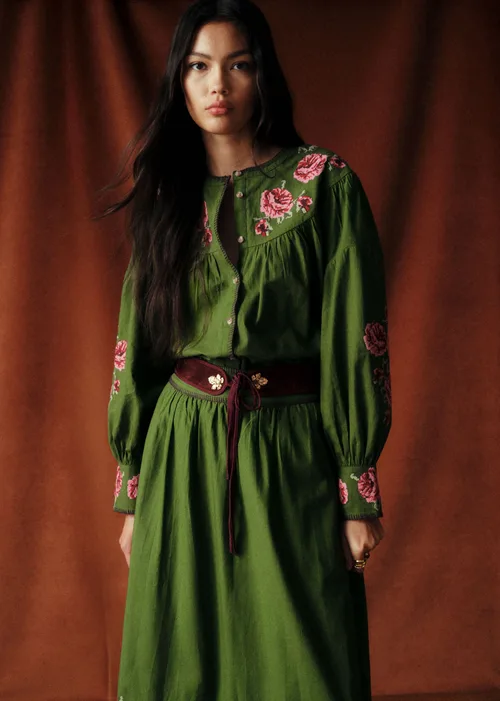 Chemise Orla - Sézane x Baziszt - Fleurs Multico Fond Vert Bambou — image 4