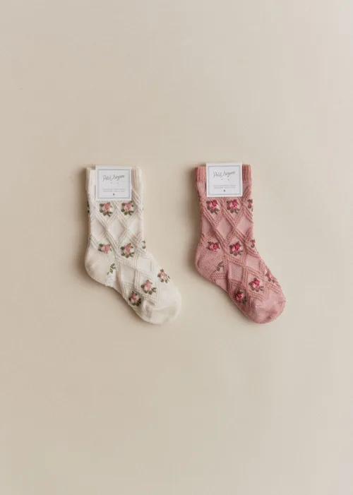 Chaussettes Julia - Écru fleurs — image 2