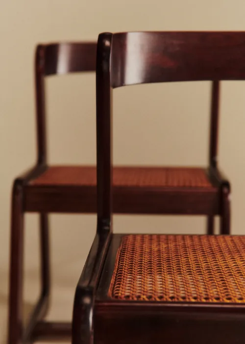 Lot de 4 chaises vintage par Willy Rizzo - Bois laqué et cannage — image 6