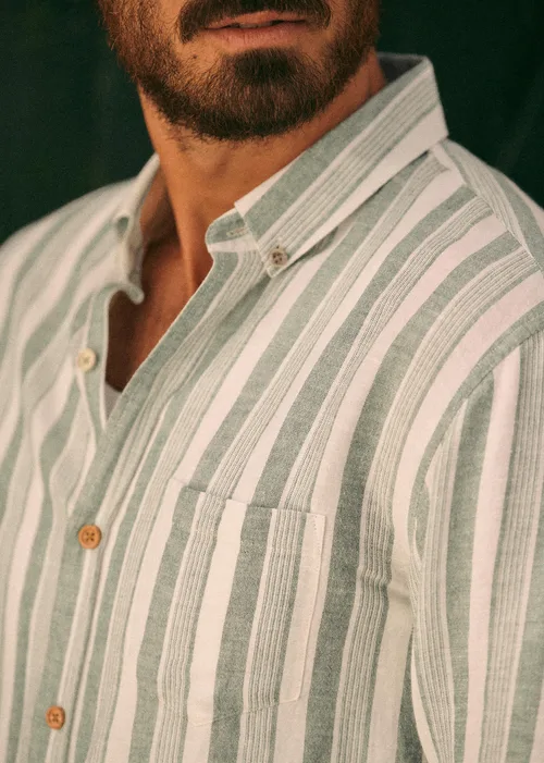 Chemise Charlie Coton Lin - Écru Multirayures Vertes — image 3