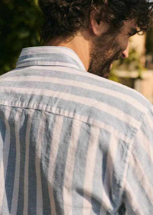 Chemise Charlie Coton Lin - Larges Rayures Bleu / Blanc — image 5