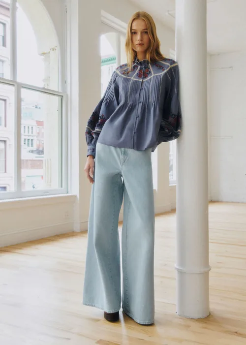 Blouse Eugenia - Sézane x SEA NY - Broderie Contrastée Brique Fond Marine — image 5