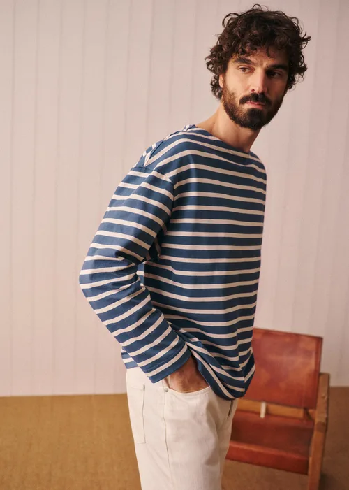 T-Shirt Ronan - Rayures Bleu Acier / Ecru — image 3