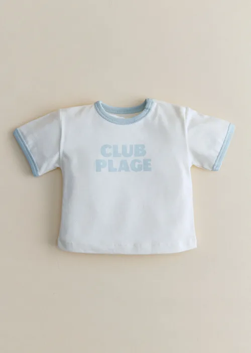 T-Shirt Club Plage - Ecru / Bleu ciel