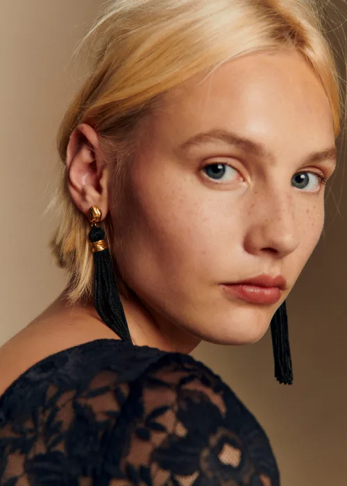 Boucles d'oreilles Bella - Noir Doré — image 4