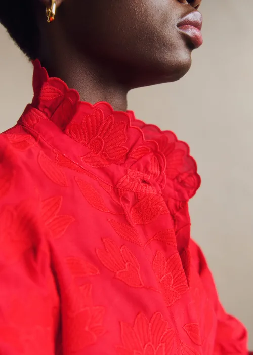 Chemise Ambre - Broderie Unie Rouge Vif — image 4