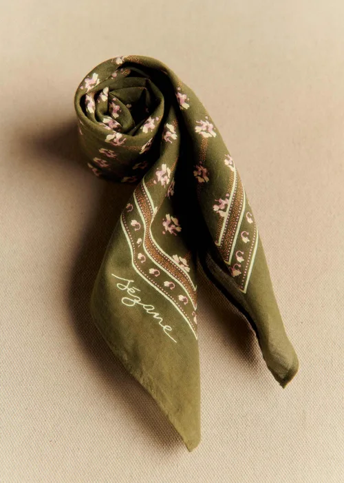 Foulard Gaston - Petites Fleurs Fond Kaki — image 4
