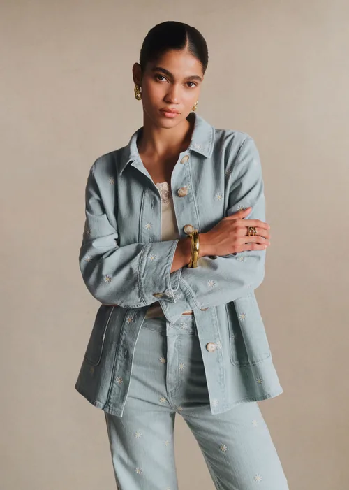 Veste Gabin - Broderie Écru Fond Bleach