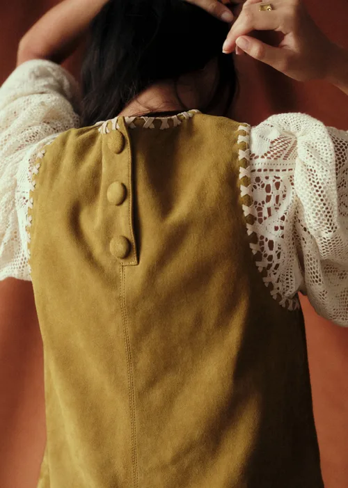 Robe Nicia - Sézane x Baziszt - Mordoré Croisillons Ecru — image 3