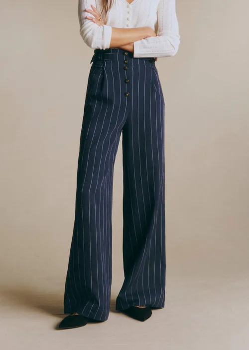 Pantalon Elijah - Rayures Ecru fond marine