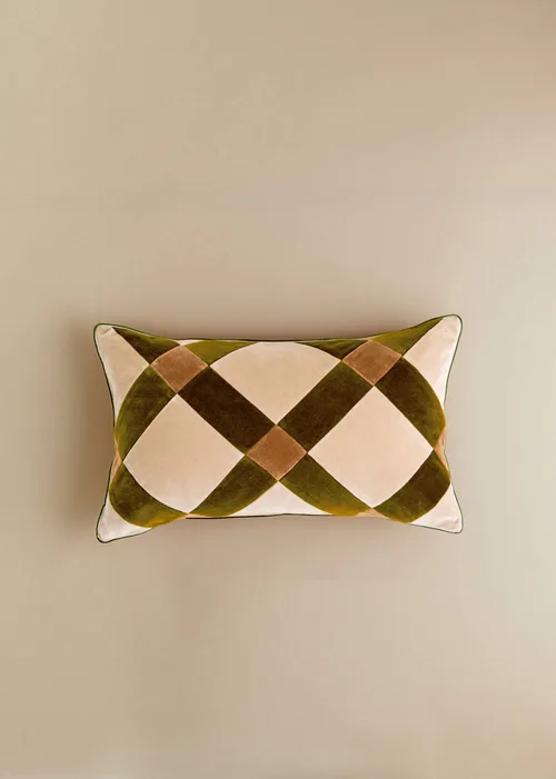 Coussin Velours Patchwork - Petit modèle - Beige et Kaki