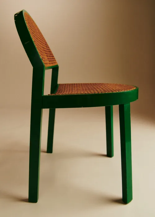 Chaise modèle Pluto en bois laqué vert années 70 - Bois laqué et cannage — image 6