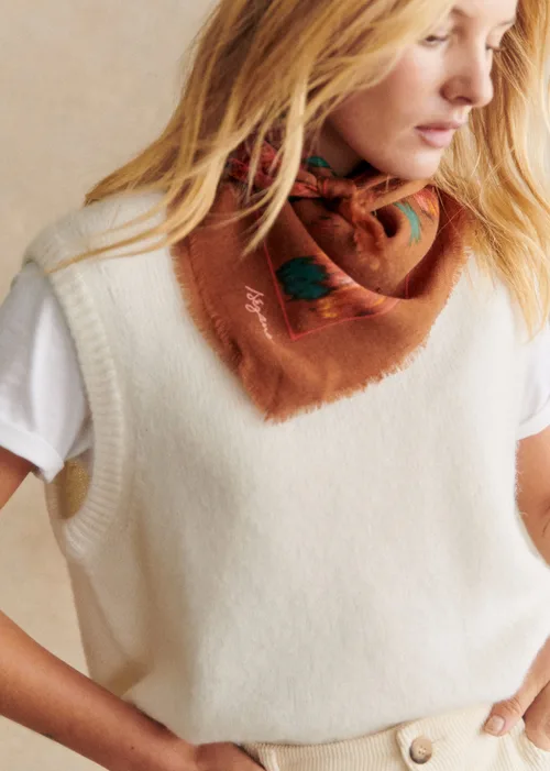 Foulard Maryse - Fleurs chinées fond café — image 5