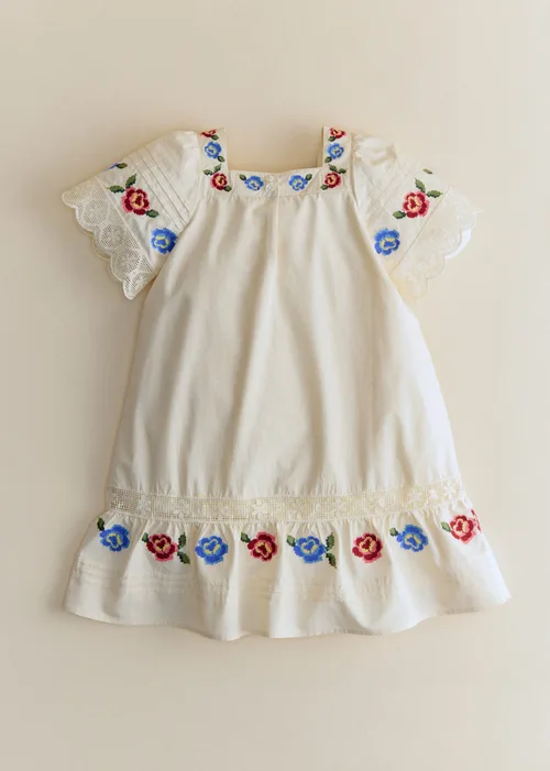 Robe Liara - Broderie Placée Fleur Multico Fond Ecru — image 4