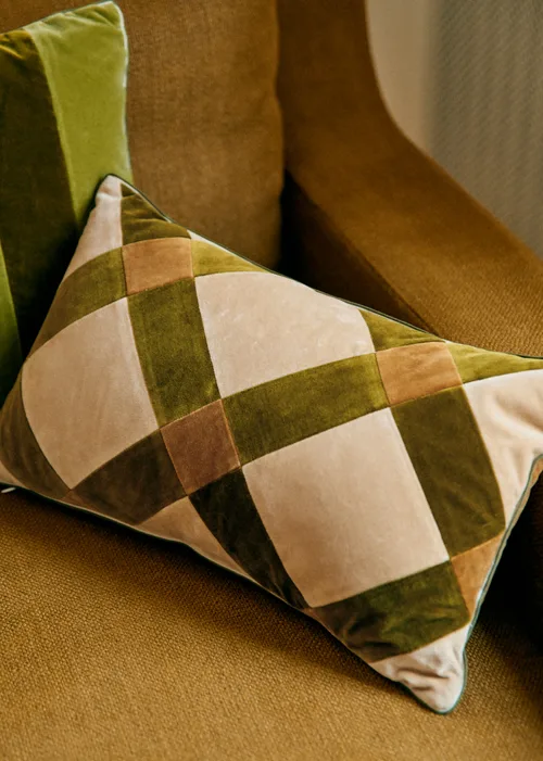 Coussin Velours Patchwork - Petit modèle - Beige et Kaki — image 3