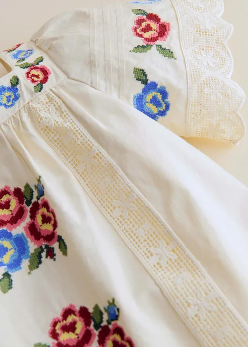 Robe Liara - Broderie Placée Fleur Multico Fond Ecru — image 3