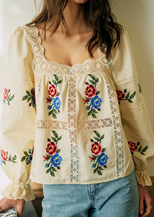 Blouse Syara - Broderie Placée Multico Fond Écru — image 2