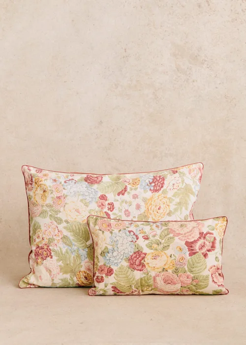 Coussin vintage velours blush - Très grand modèle - Imprimé composition florale — image 2