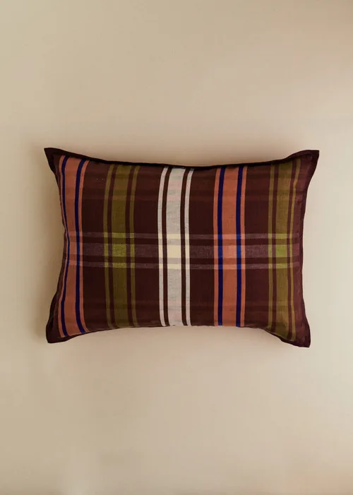 Coussin Tissé - Grand modèle - Carreaux Chocolat et Blush — image 3