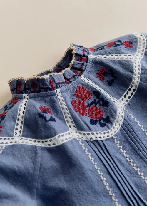 Blouse Eugenia - Sézane x SEA NY - Broderie Contrastée Brique Fond Marine - Création Solidaire — image 2