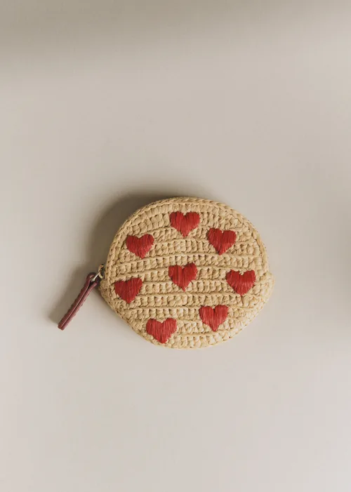 Porte-monnaie Nicole - Raphia Broderie Coeur