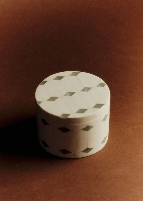 Boîte Ronde - Losange Ecru et Vert — image 2