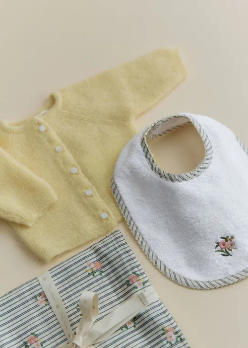 Bavoir Naissance - Rayures Broderie Fleurs — image 4