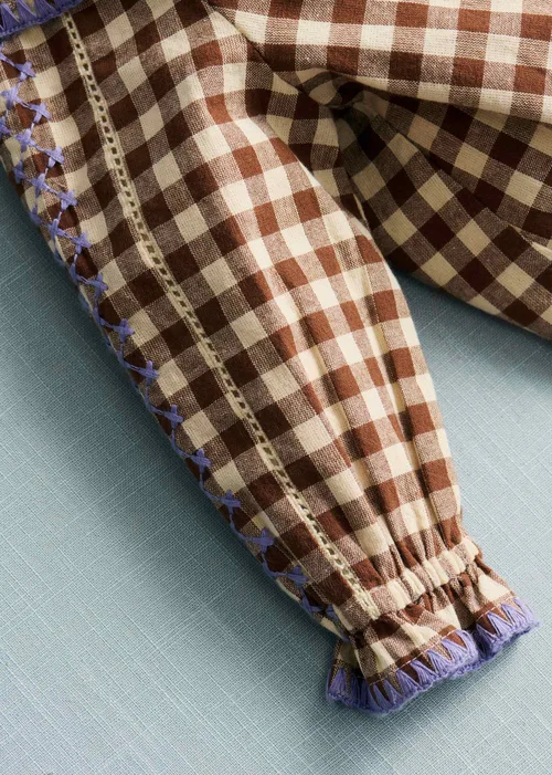 Robe Hélo - Vichy Marron Broderies Lila — image 4