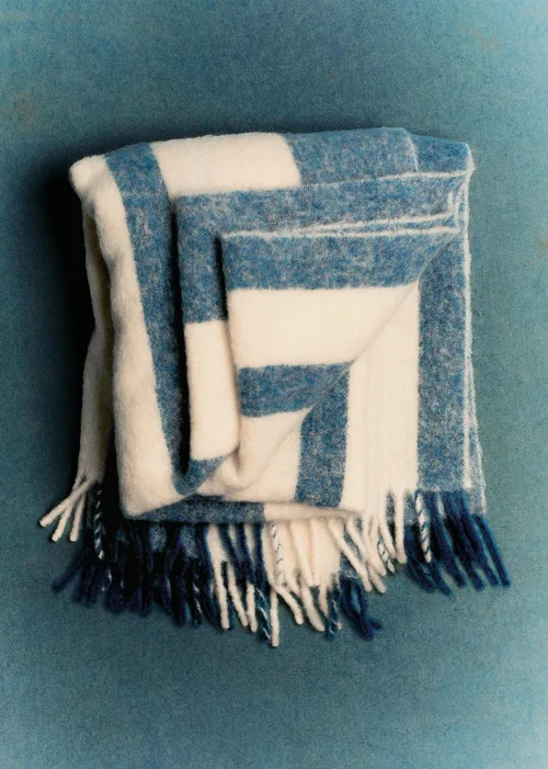 Plaid en mohair - Rayures Bleues