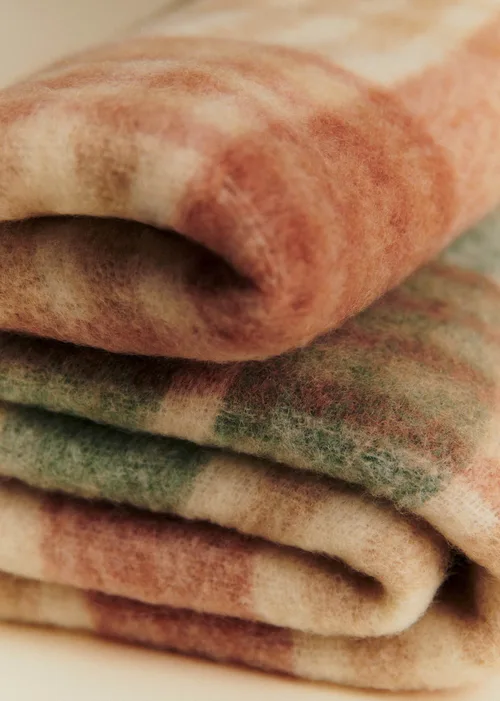 Plaid en mohair - Quadrillage sauge et caramel — image 4