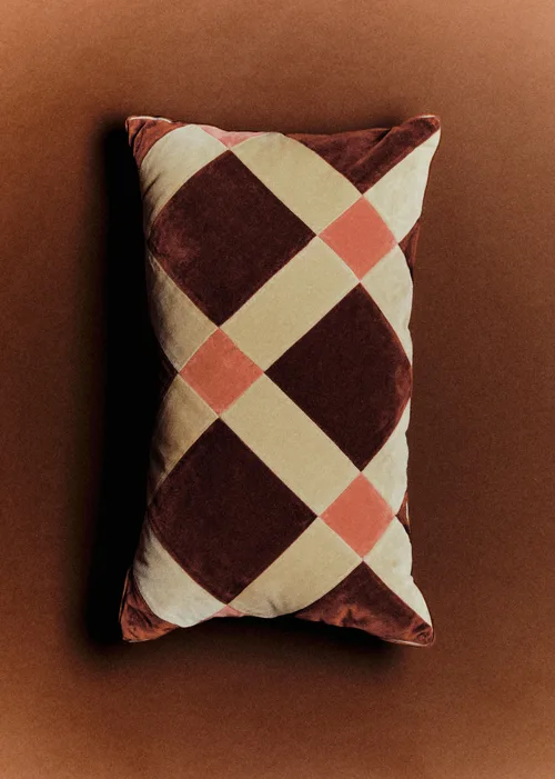Coussin Velours Patchwork - Petit modèle - Terre de Sienne et Beige — image 5