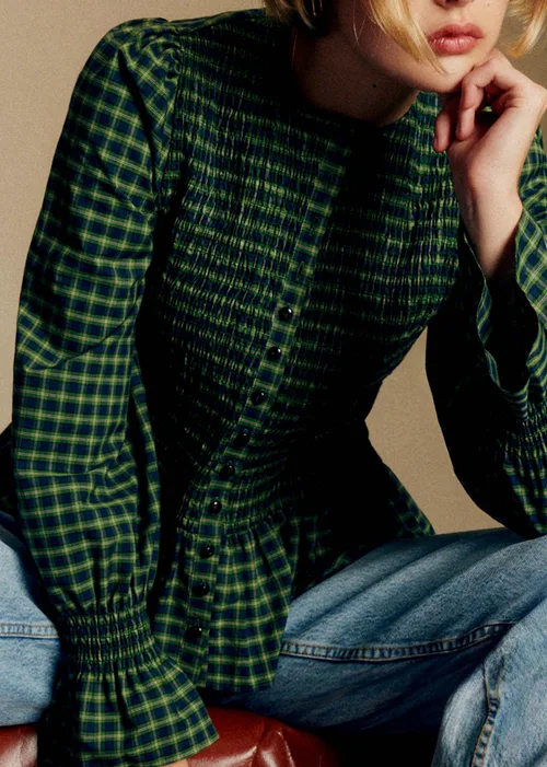Chemise Deidra - Carreaux Bleu Et Vert - Création Rose — image 2