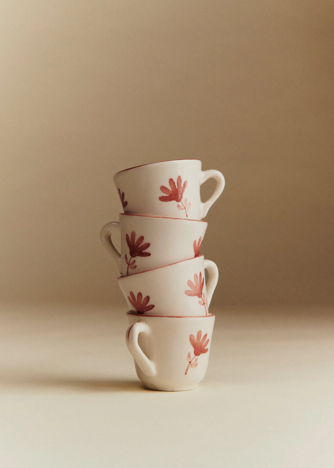 Coffret de 4 tasses expresso - Petite Fleur - Terre De Sienne
