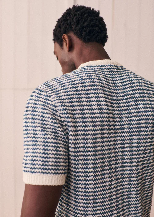 T-Shirt Maille Lucky - Écru Rayures Bleu acier — image 3