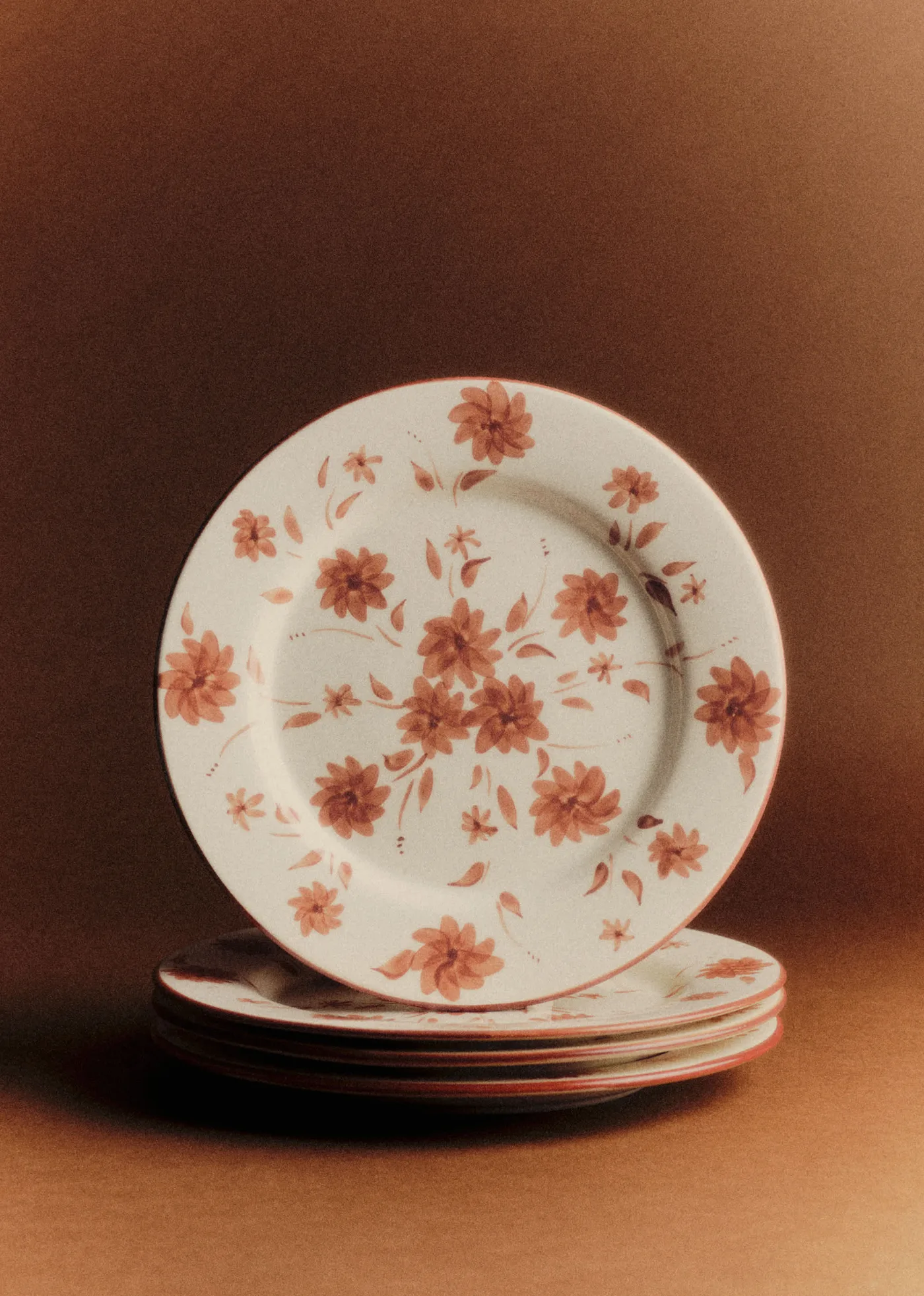 Set de 4 assiettes plates - Fleurs de Jardin - Terre de sienne