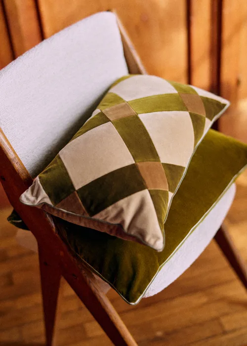 Coussin Velours Patchwork - Petit modèle - Beige et Kaki — image 5