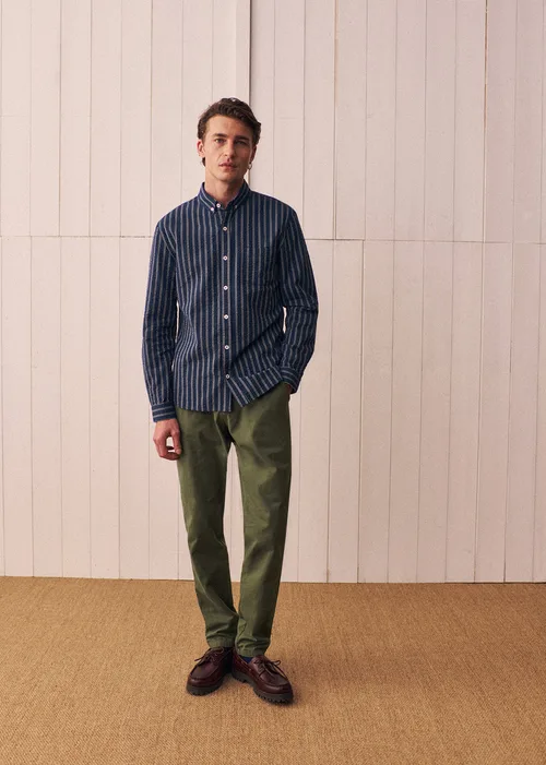 Chemise Charlie Seersucker - Marine Rayures Blanches — image 4