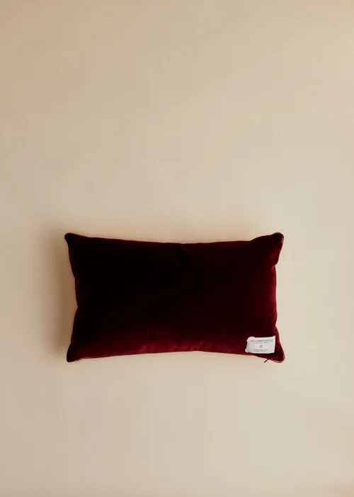 Coussin vintage velours bordeaux - Petit modèle - Imprimé Champêtre — image 3