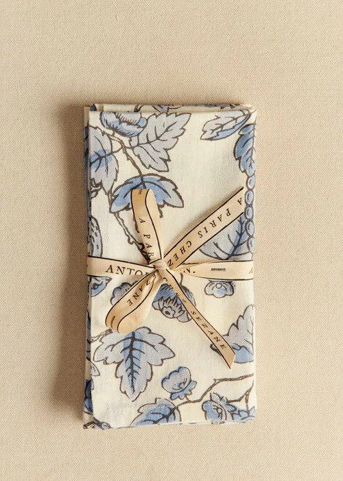 Set de 2 serviettes - Sézane x Antoinette Poisson - Imprimé Oiseaux Bleus