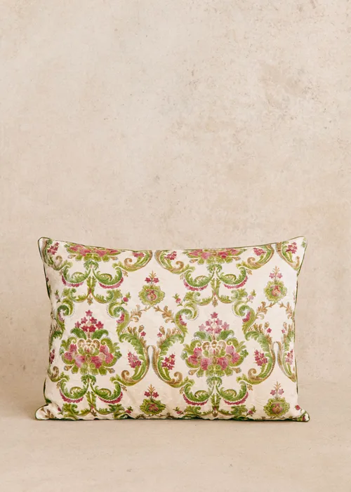 Coussin vintage velours vert - Très grand modèle - Imprimé bohème